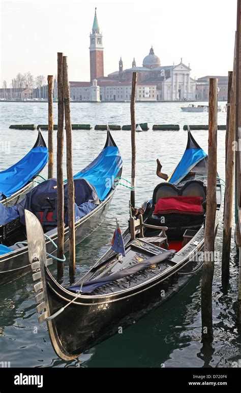 Gondolas In Front Of The Island Of San Giorgio Maggiore One Of The