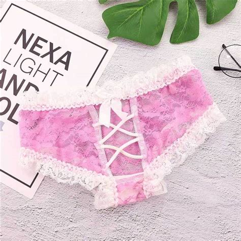 Spandcity Bow Straps Design Women Lace Underwear Girl Cute Panties Sex Thongs Crotch Cotton Briefs