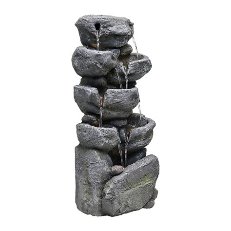 Millwood Pines Stacked Rock Fountain With Led Lights Outdoor Water