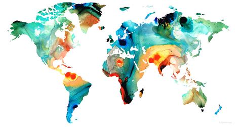 Map Of The World 11 Colorful Abstract Art Painting By Sharon Cummings
