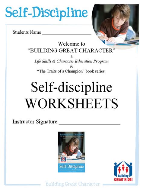 Self Discipline Worksheets Welcome To Building Great Character Pdf