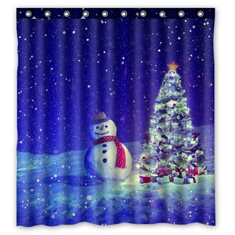 Ykcg Christmas Tree Winter Snowflakes Snowman Shower Curtain Waterproof