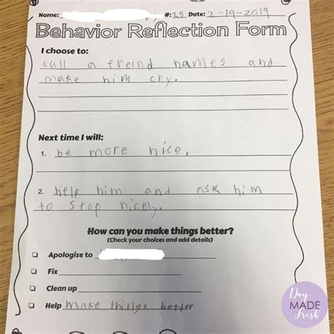 How To Use Behavior Reflection Forms With Students Day