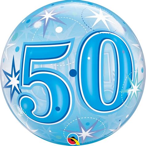 Bubble Balloon 50th Birthday Starburst Blue Foil And Bubble Balloons