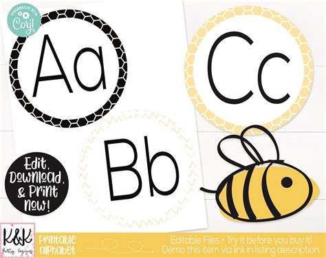 Bee Classroom Alphabet Banner Printable Bee Theme Teacher Etsy