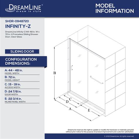 dreamline infinity z 44 48 in w x 72 in h semi frameless sliding shower door clear glass in
