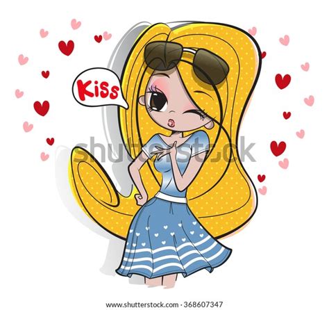 Pretty Girl Blowing Kiss Vector Illustration Stock Vector Royalty Free