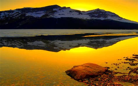 Mountain Lake At Sunset Hd Desktop Wallpaper Widescreen