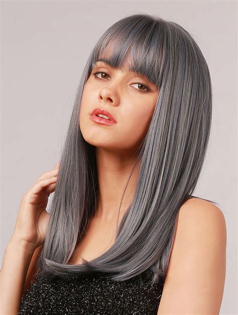 Grey Wig With Highlights Inches Straight Synthetic Bob Wig With