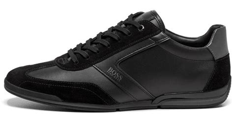 Boss By Hugo Boss Leather Saturn Low Profile Trainers In Black For Men