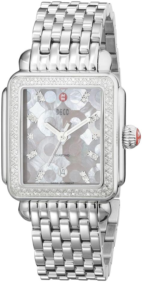 Michele Womens Cape Quartz Stainless Steel And Silicone Dress Watch