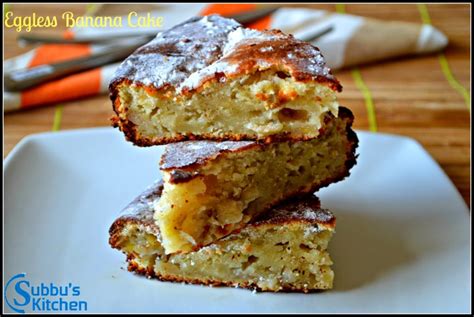 Check the cake by inserting a knife in it, if the knife comes out clean the cake is fully balked. Eggless Banana Walnut Cake - Subbus Kitchen