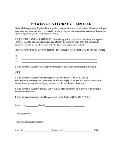 Limited Power Of Attorney Form Free Download