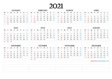 12 Month Calendar Printable 2021 6 Templates Free Printable 2021