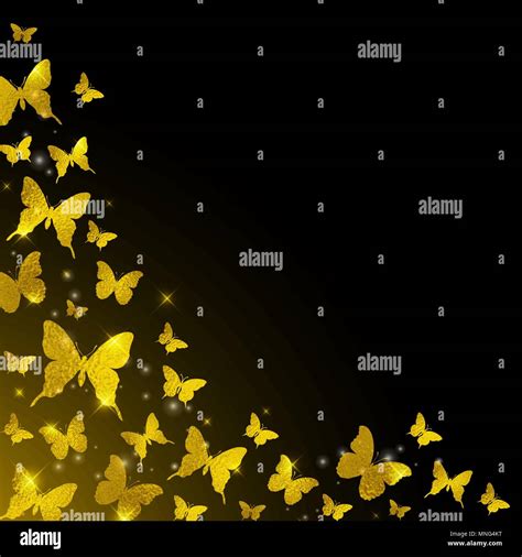 Glitter Mariposas Doradas Sobre Un Fondo Negro Imagen Vector De Stock