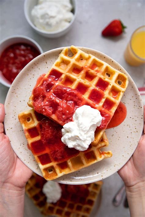 Waffles With Strawberries And Whipped Cream Modern Crumb