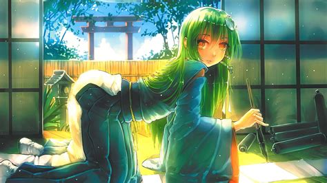451159 Lying Down Lying On The Side 2d Green Eyes Anime Girls Hair Accessories Touhou