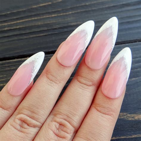 Long Stiletto Pink Nails French Manicure Press On Nails Nude Etsy