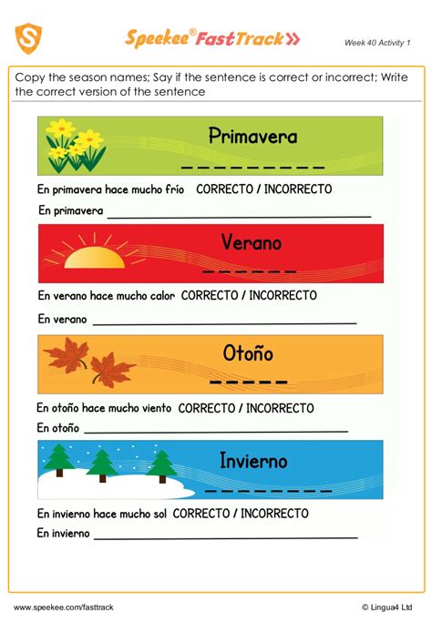 Spanish Printable Seasons Practice