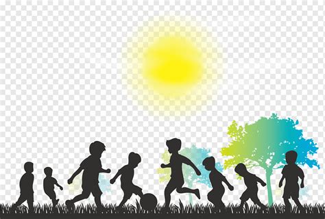 Group Of Children Playing Under Sun Child Silhouette Play Illustration