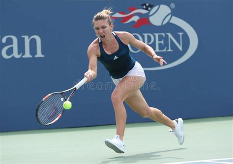 Professional Tennis Player Simona Halep Of Romania In Action During Her Round Four Match At Us