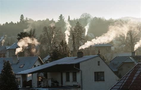 Smoking Chimney Smoke Pollution Small House Town Stock Photo Image