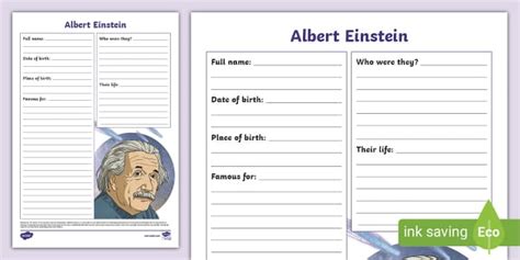 Albert Einstein Fact File Template Teacher Made Twinkl
