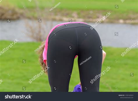 Sporty Athletic Woman Bending Over Remove Stock Photo 1376163923