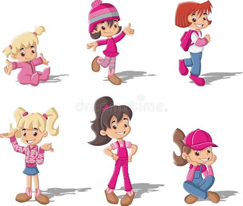 Cartoon Girls Fashion Children Set Stock Vector Illustration Of