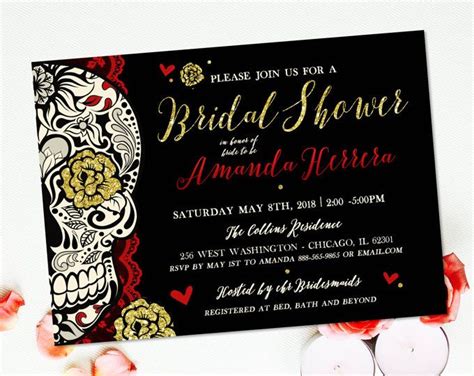 From the invitation, to thank you cards, favor labels, and even party games, we've got everything you need to plan a picture perfect shower. Sugar Skull Wedding Invitation Calaveras Wedding Halloween ...
