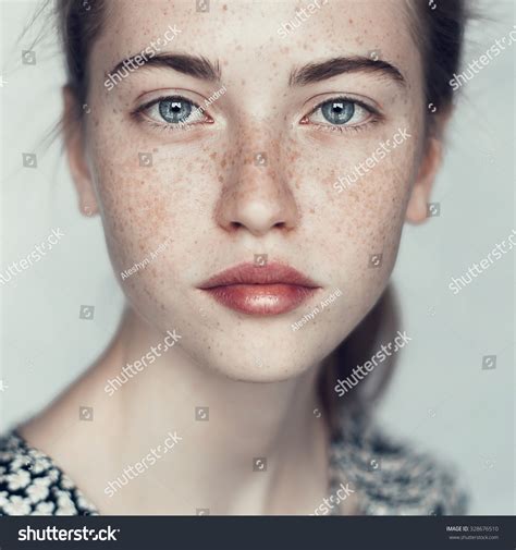 Portrait Cute Beautiful Young Girl Freckles Stock Photo 328676510