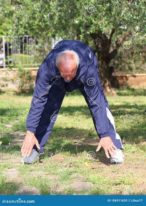 In Shape Old Man Stretching Outdoor Stock Image Image Of Energy