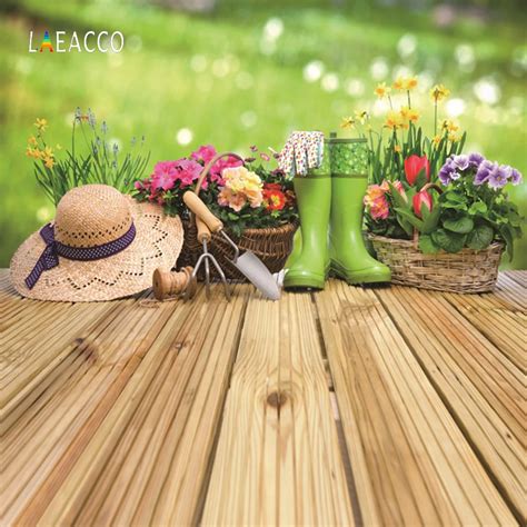 Laeacco Spring Green Flower Garden Tools Polka Dots Wooden Board Baby