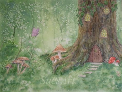 Stationery, scrapbooking, painting, drawing, gift wrapping, card making, fabric printing, clay stamping, block… Sue Massey - Fantasy Forest Fairy house. Tree Dwelling ...