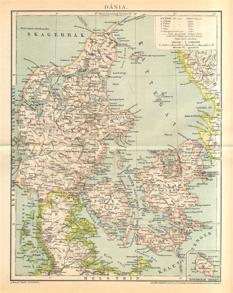 1893 Original Antique Map Of Denmark By Cabinetoftreasures On Etsy
