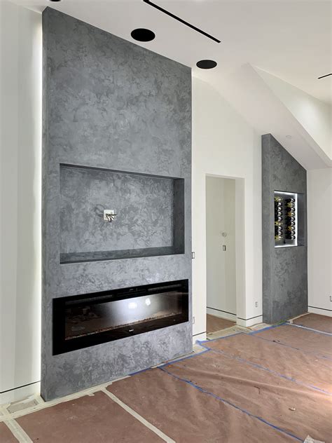 Fireplace Design Industrial Decor Living Room Stucco Interior Walls