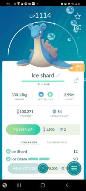 Pokemon Lapras Go Dual Legacy Ice Shardice Beam Please Read 399