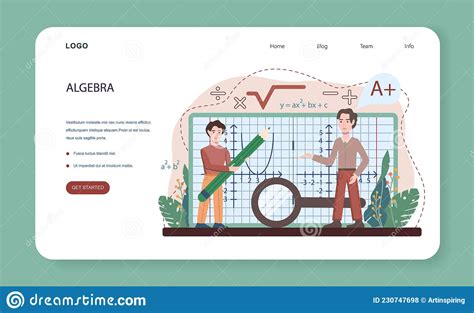 Math School Subject Web Banner Or Landing Page Students Studying Stock