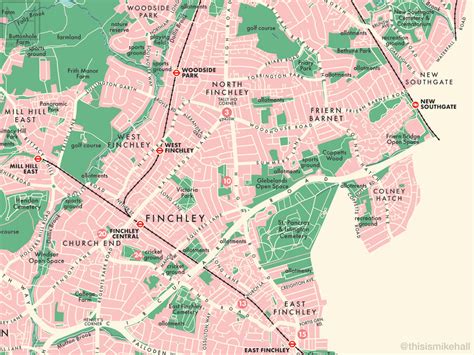 Barnet London Borough Retro Map Giclee Print Mike Hall Maps
