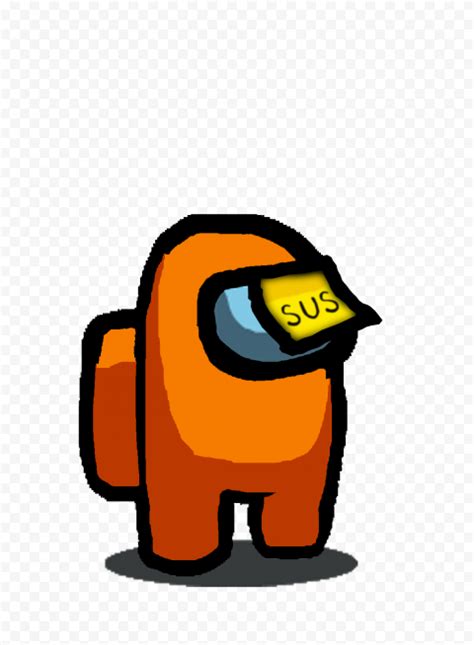 Hd Among Us Orange Crewmate Character With Sus Sticky Note Hat Png