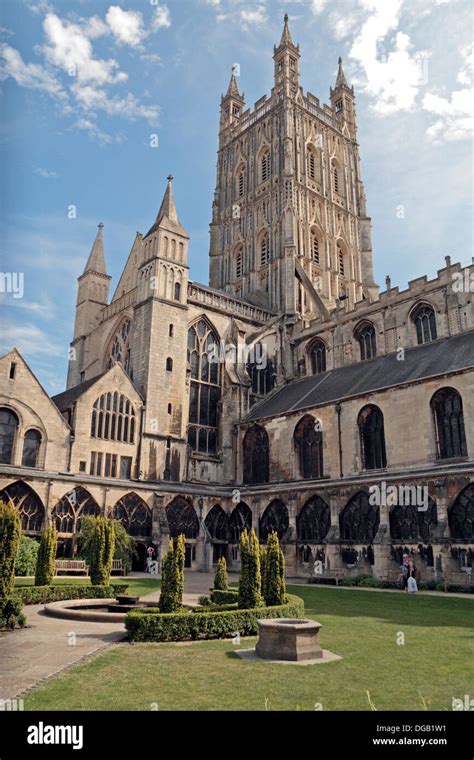 Spire Of Gloucester Cathedral Viewed From The Central Courtyard