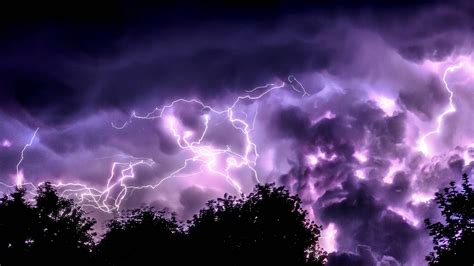 Thunderstorm In Dark Purple Sky Above Trees During Nighttime 4k Hd Dark