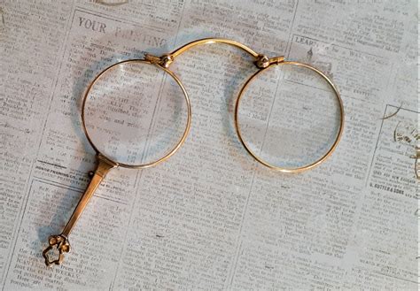Elegant Victorian Era Lorgnette Reading Glasses French Optician Brass Spring Frame Design With