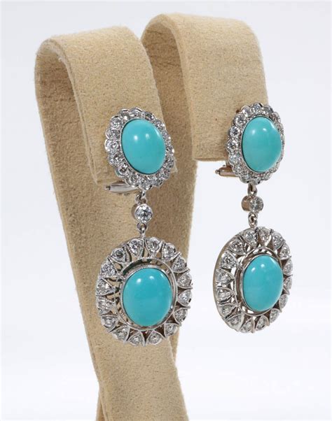 Elegant Natural Turquoise Diamond Drop Earrings At 1stDibs Turquoise