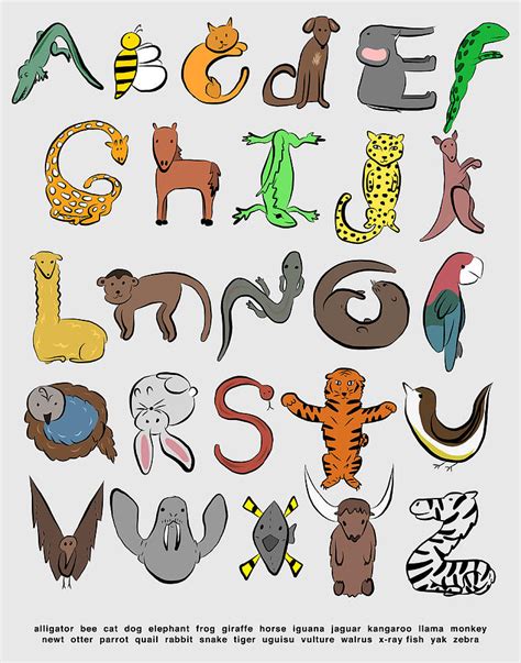 Animal Alphabet Digital Art By Jordan Parshall Fine Art America