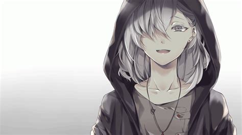 Download 3840x2160 Anime Boy White Hair Hoodie Smiling