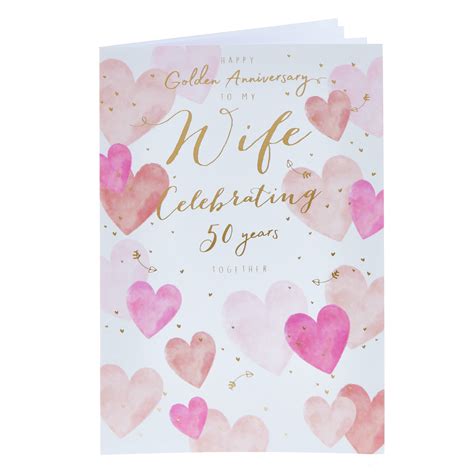Buy Wife Hearts Golden 50th Wedding Anniversary Card For Gbp 129