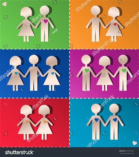 Paper Clipping Of Couples And Threesomes Stock Vector Illustration 123153190 Shutterstock