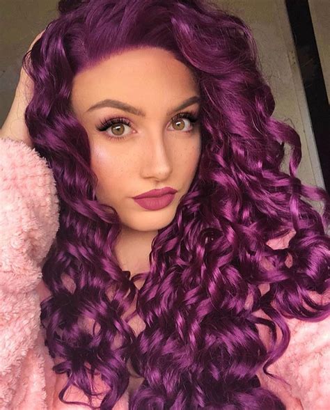 dark purple curly long synthetic lace front wig curly purple hair cool hair color curly hair