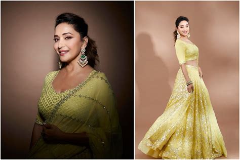Madhuri Dixit Sparkles In A Yellow Lehenga Keeps It Simple For Eid